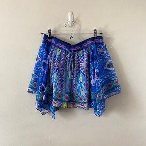 New Zara Asymmetrical Print Short Flowy Mini Skirt Blue Aztec Print Small